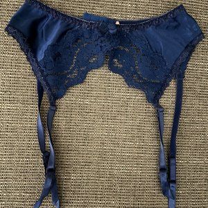 Victoria's Secret Royal Blue Satin and Lace Garter Belt
